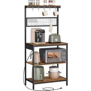 VASAGLE Bakers Rack with Charging Station, Coffee Bar Stand with Adjustable Storage Shelf, Grid Panel, 12 Hooks, Table for Microwave, Kitchen - 1 of 4
