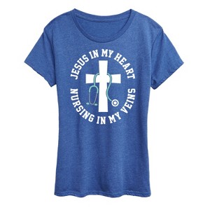Women's - Instant Message - Jesus In My Heart Nursing In Veins Short Sleeve Graphic T-Shirt - 1 of 4