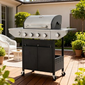 BAOURE 4-Burner Propane Gas Grill with Side Burner, 46,500 BTU Stainless Steel Outdoor BBQ with Precision Temperature Control - 1 of 4