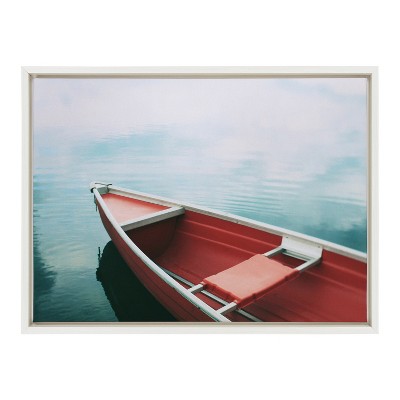 Sylvie 18" x 24" White Framed Canvas Art with Red Boat