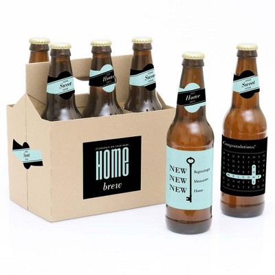 Big Dot of Happiness Home Sweet Home - Housewarming Gift for Women and Men - 6 Beer Bottle Label Stickers and 1 Carrier