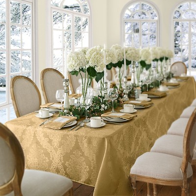 Gold Jacquard Damask Fabric Tablecloth, 60" x 144"