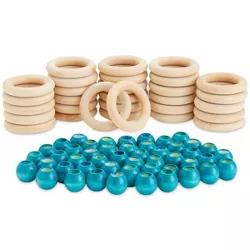 Bright Creations 80 Pcs Unfinished Wood Beads and Wooden Rings for Macrame, DIY Arts & Crafts Supplies, Teal