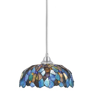 Toltec Lighting Any 1 - Light Pendant in  Chrome with 16" Blue Mosaic Art Glass Shade - 1 of 1