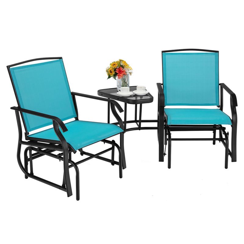 Costway Double Swing Glider Chair Rocker Glass Table Umbrella Hole Turquoise\Brown\Black, 3 of 9