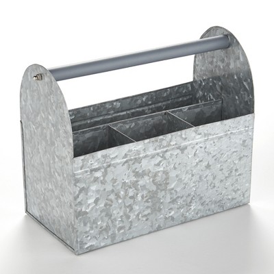 Lakeside Galvanized Utensil Holder - Metal Caddy for Knives, Forks, Spoons, or Bathroom Accessories