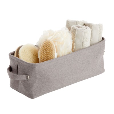Gray Jute Rectangular Bathroom Storage Bin with Handles