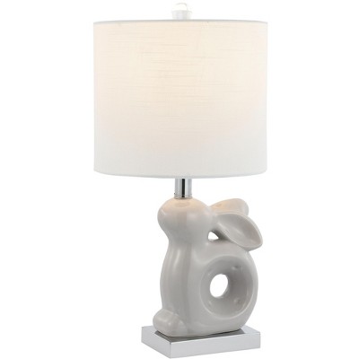 Ruby 19" Grey Ceramic Bunny Table Lamp with Cotton Shade
