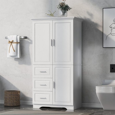 Bathroom Storage Cabinets With 3 Big Drawers And Adjustable Shelf, 62 Inch High Bathroom Cabinets, Bathroom Cabinets Modern -Cuddlewood