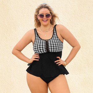 Women's Stylish Houndstooth Skirted Tankini Swimsuit -Cupshe - 1 of 4