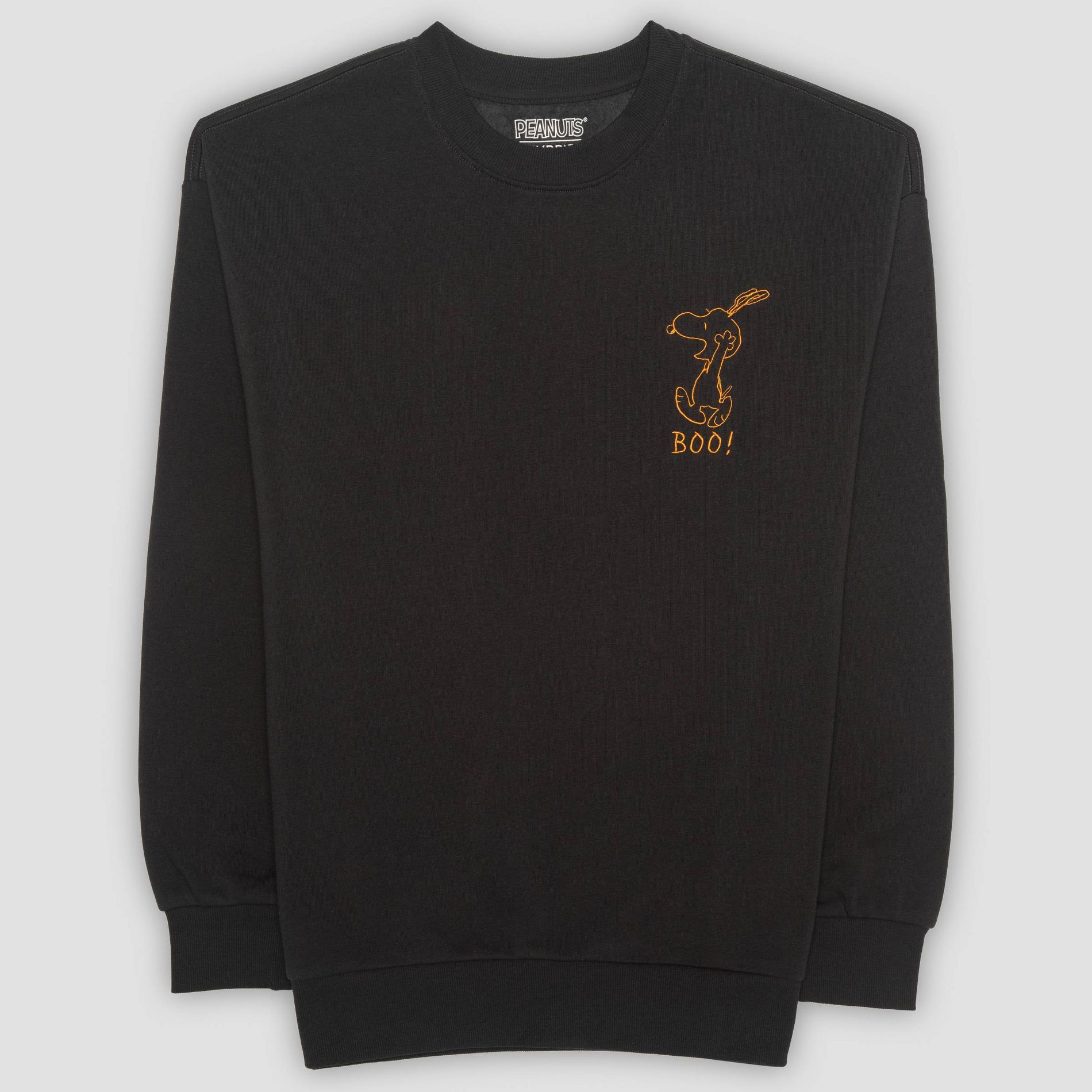 Men's Snoopy Boo! Crewneck Fleece Pullover Sweatshirt - Black