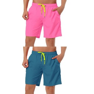Lars Amadeus Men's Solid Color Elastic Waist Surfing Beach Board Shorts 2 Packs - 1 of 4