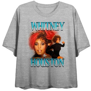 Whitney Houston Photo Art Crew Neck Short Sleeve Athletic Heather Women's Crop T-shirt - 1 of 3