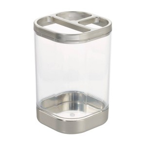 iDESIGN Ilese Toothbrush Holder Clear/Brushed Nickel: Bathroom Organizer for Toothpaste, Plastic Storage - 1 of 4