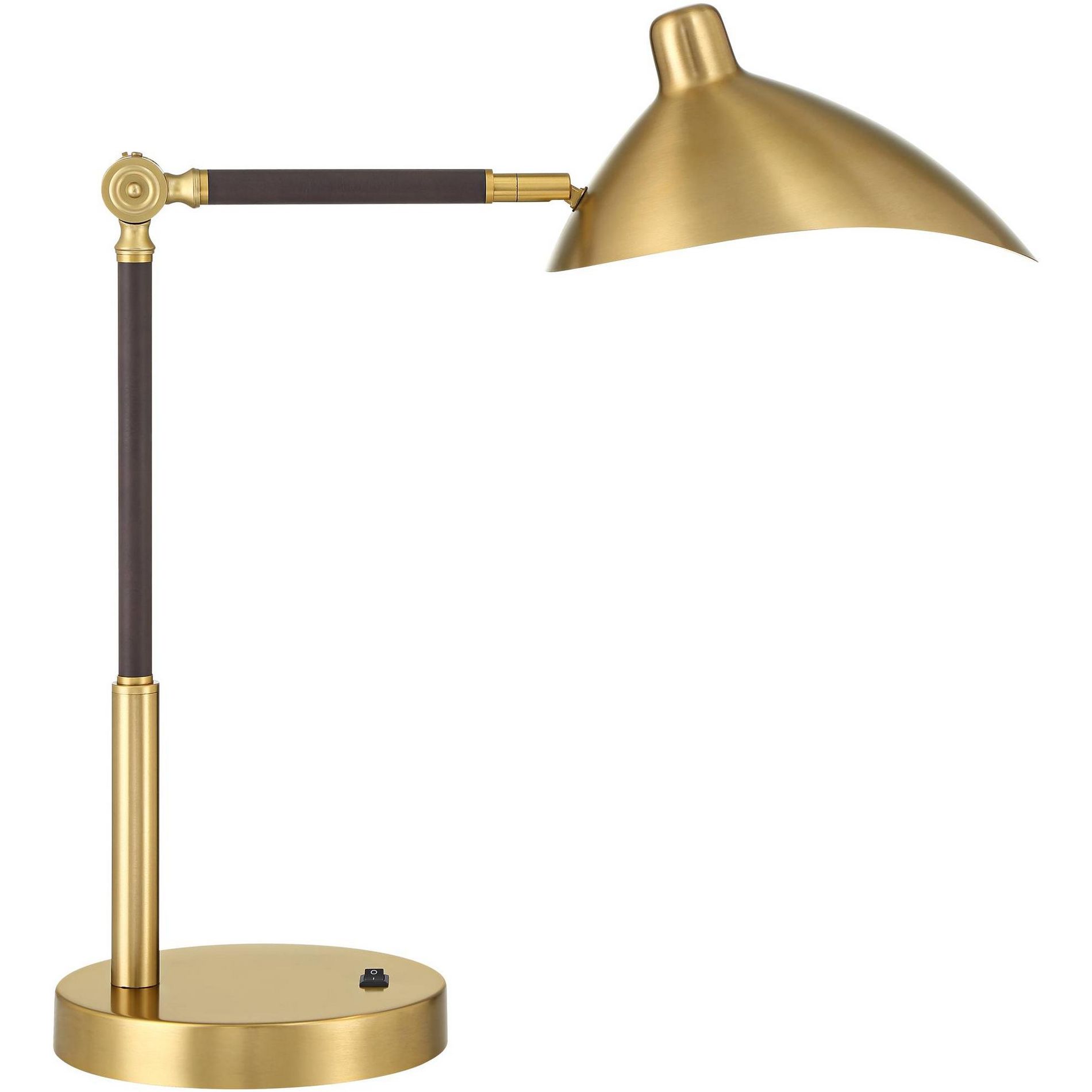 360 Lighting Colborne 28" Tall Mid Century Modern Desk Lamp USB Port Gold Brown Leather Wrap Brass Metal Single Home Office Living Room Charging