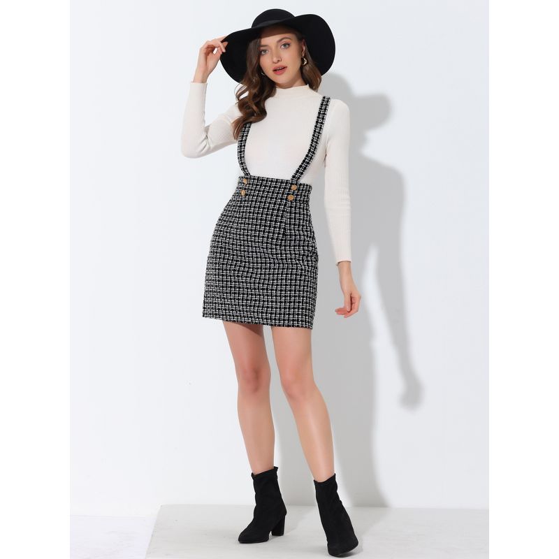 Allegra K Women's Vintage Plaid Strap Braces Tweed Mini Suspender Skirt, 3 of 7