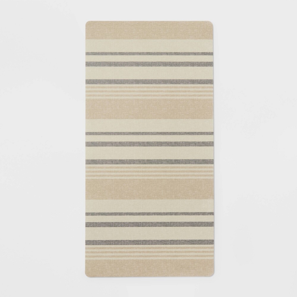 Photos - Area Rug 20" x 40" Low Profile Charmed Manor Patterned Polyurethane Kitchen Mat with Foam Rubber Backing Neutral Stripe - Threshold™