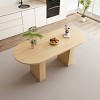 63" Oval Dining Table for 6 with Wood Strip Base, Farmhouse Kitchen Table in Natural Finish for Dining Room, Wood Pedestal Dining Table-Koiai - 4 of 4