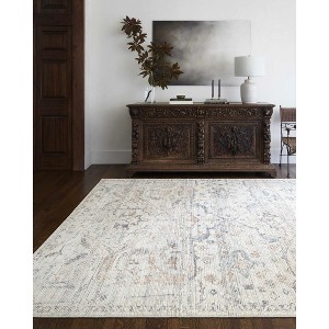 Hauteloom Marlene Damask Off White & Blue Area Rug - 1 of 4