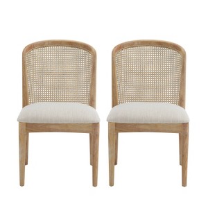 Christopher Knight Home Set of 2 Michael Rubber Wood Dining Chairs with Rattan Back Natural - 1 of 4