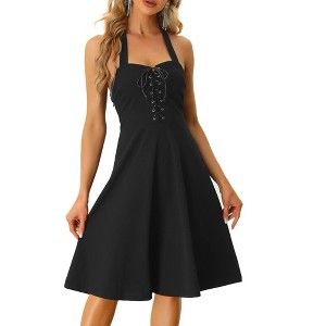 INSPIRE CHIC Women's Lace Up Sleeveless Sweetheart Neck Bustier Gothic Vintage Dress - 1 of 4