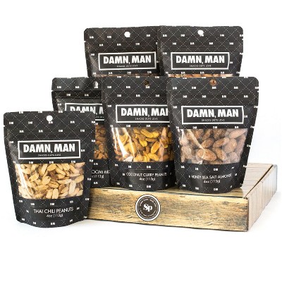 Manly Nut Box Gourmet Mixed Nuts Gift Set – 6 Varieties, High Protein Snacks - 4oz Resealable Bags