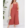 Women's Plus Size Loose Sleeveless Jumpsuits Adjustable Spaghetti Strap Stretchy Long Pant with Pockets - 2 of 4