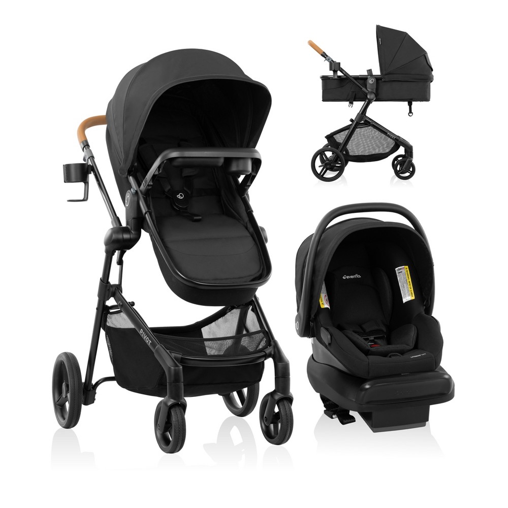 Evenflo Pivot Modular Travel System with LiteMax NXT Infant Car Seat - Ebony Black: 21.9 lb, Minimum 3 lb Car Seat Weight, EVA Tires