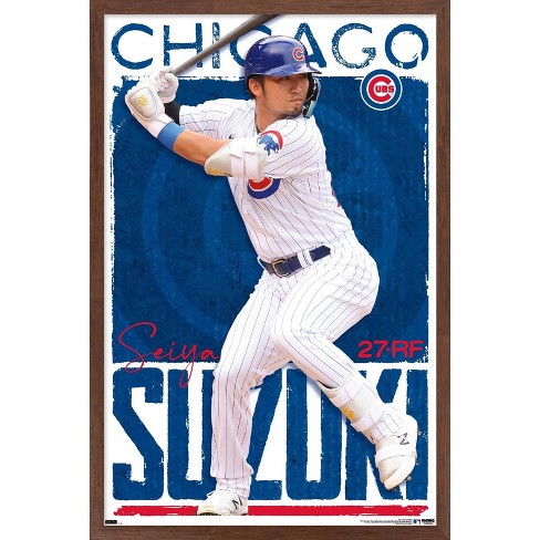Trends International MLB Chicago Cubs - Seiya Suzuki 23 Framed Wall Poster  Prints Mahogany Framed Version 14.725 x 22.375