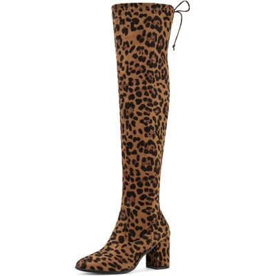 Perphy Women s Round Toe Block Heel Over The Knee High Boots Leopard 6 Target