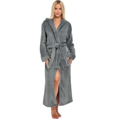 Adr Women's Classic Winter Robe, Hooded Plush Fleece Bathrobe Steel ...