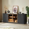 TIRAMISUBEST 64" Wavy TV Cabinet with Storage - Wooden Vertical Stripe Sideboard, Round Aluminum Frame & Glass Door, Black - 2 of 4
