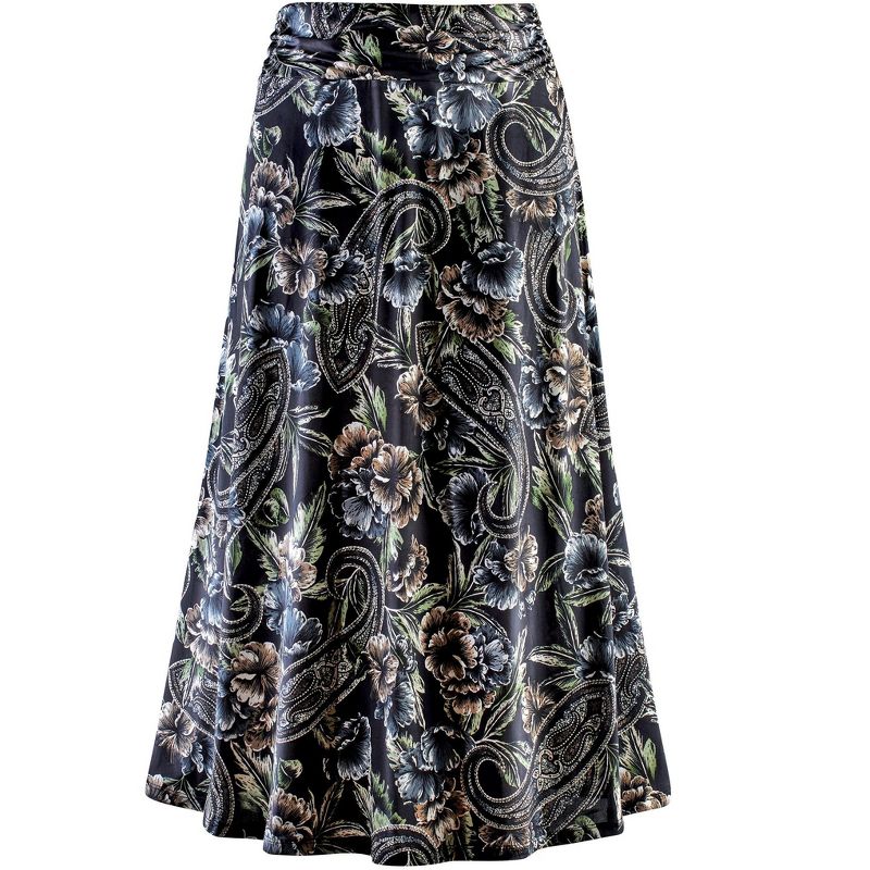 Collections Etc Paisley & Floral Print Elasticized Waist Knit Midi Skirt, 1 of 5