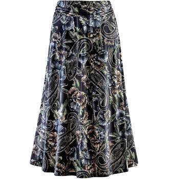Collections Etc Paisley & Floral Print Elasticized Waist Knit Midi Skirt