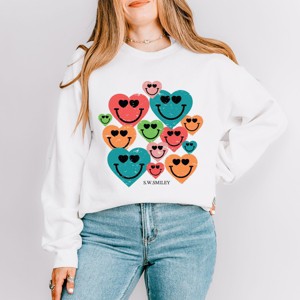 Simply Sage Market S.W.Smiley Distressed Smiley Hearts Sweatshirt - 1 of 4