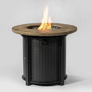 Gulches 30" Round Propane Gas Fire Pit Table - 50,000 BTU Steel Fire Pit with Faux Wood Grain, Glass Beads & Rain Cover, Portable - 1 of 4