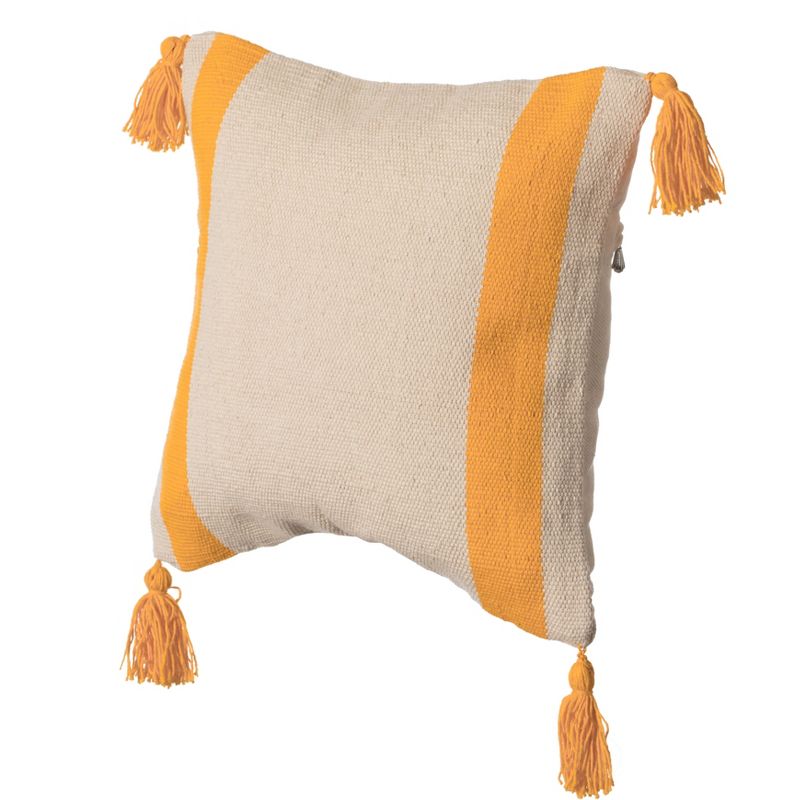 DEERLUX 16" Handwoven Cotton Throw Pillow Cover with Side Stripes, Yellow, 1 of 9
