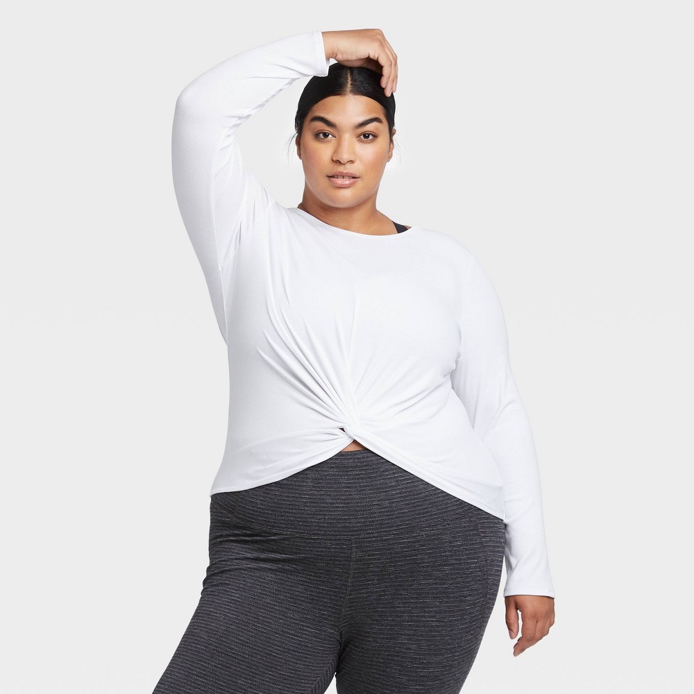 Women's Plus Size Long Sleeve Twist Front T-Shirt - All in Motion True White 1X was $24.0 now $10.8 (55.0% off)