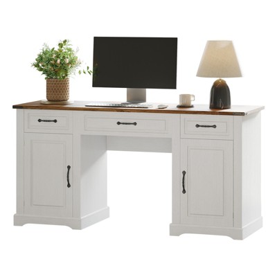 MDF Three-Drawer Two-Door Desk with Sturdy MDF Construction, Spacious Storage, Modern Design, Easy Assembly, and Durable Finish