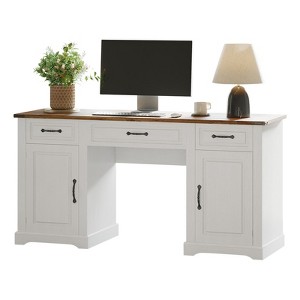 MDF Three-Drawer Two-Door Desk with Sturdy MDF Construction, Spacious Storage, Modern Design, Easy Assembly, and Durable Finish - 1 of 4