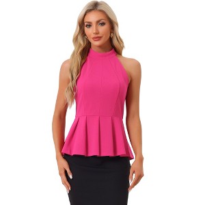 Allegra K Women's Sleeveless Summer Beach Pleated Halter Neck Peplum Shirts - 1 of 4