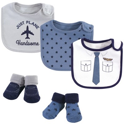 Little Treasure Baby Boy Cotton Bib and Sock Set 5pk, Pilot, One Size