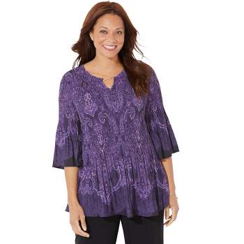 Catherines Women's Plus Size Affinity Chain Pleated Blouse