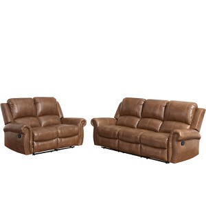 2pc Lorenzo Top Grain Leather Reclining Sofa & Loveseat Set Cognac - Abbyson Living, Red