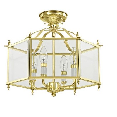 Livingston Polished Brass 4-Light Pendant with Clear Beveled Glass