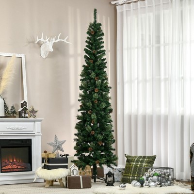 FURNIinspire Artificial Trees Slim Pine Pencil Artificial Christmas Tree With Realistic Branches, Metal Base, Holiday Decor, Green, 22.8"*22.8"*88.5"