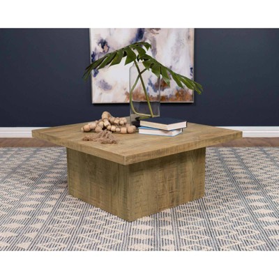 Mango Brown Square Wood Coffee Table with Block Base