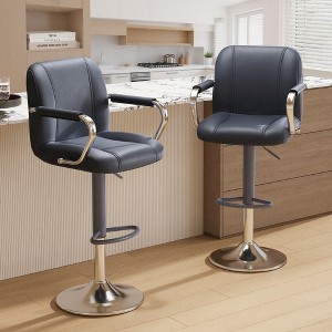 Ora Maison Set of 2 Adjustable Blue Counter Height Bar Stools, 360° Swivel PU Leather Chairs with Backs for Kitchen Island or Home Bar - 1 of 4