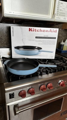 KitchenAid Enameled Cast Iron Skillet with Helper Handle and Pour Spouts, 12-Inch, Blue Velvet