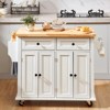VEVOR Kitchen Island Cart with Solid Wood Top, 35.4" Width Mobile Carts with Storage Cabinet, Rolling Kitchen Table with Spice Rack, White - 2 of 4